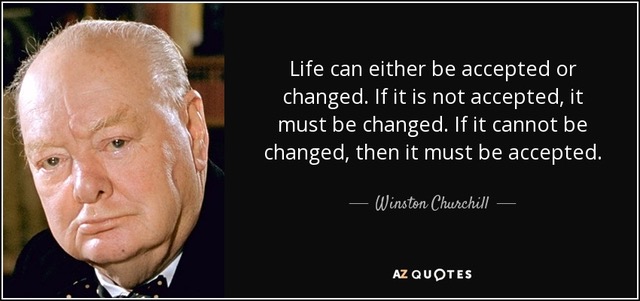 Life can
                                                          either be
                                                          accepted or
                                                          changed. If it
                                                          is not
                                                          accepted, it
                                                          must be
                                                          changed. If it
                                                          cannot be
                                                          changed, then
                                                          it must be
                                                          accepted. -
                                                          Winston
                                                          Churchill