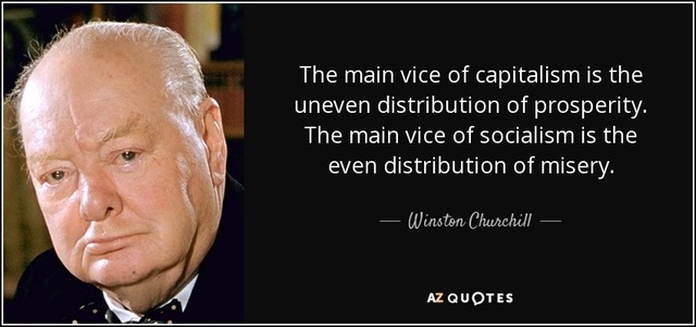 The main
                                                          vice of
                                                          capitalism is
                                                          the uneven
                                                          distribution
                                                          of prosperity.
                                                          The main vice
                                                          of socialism
                                                          is the even
                                                          distribution
                                                          of misery. -
                                                          Winston
                                                          Churchill